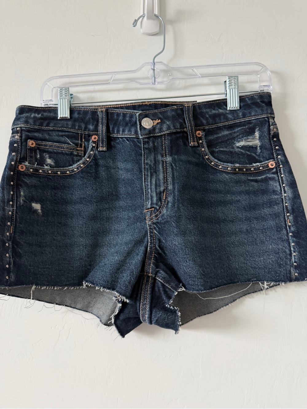 American Eagle Outfitters Dark Blue Denim Shorts with Stud Accents